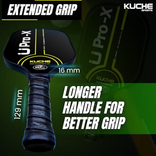 Kuche U PRO-X | T-800 Carbon Fiber Pickleball Paddle - Aramid Honeycomb Core -16MM Thick Sandblasted Surface for Spin & Control - USAPA Approved Pickle Ball Equipment for Men & Women