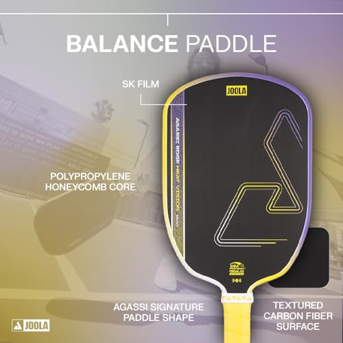 JOOLA Agassi Heat Vision 16mm Pickleball Paddle - New Shape w/Extended Sweet Spot - Textured Carbon Fiber Surface for Spin - SK Film for Less Vibration - USAP Approved - NFC Chip Enabled
