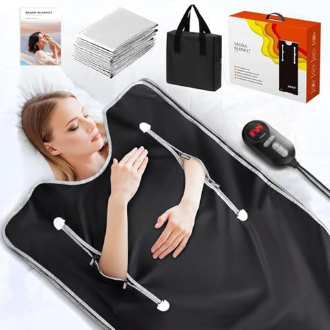 UMIXGENE Infrared Sauna Blanket-Sauna Blanket for Home Use and SPA, Portable Design for Relaxation and Detoxification Highest 176℉, 20-60 Minutes Timer, 6 ft x 2.65 ft（Space Black）