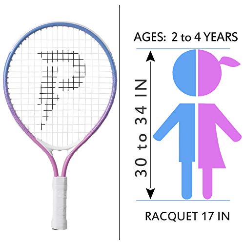 PIKASEN 17" Kids Tennis Racket Best Starter Kit for Kids Age 4 and Under with Shoulder Strap Bag and Mini Tennis Racket Toddler Tennis Raquet (Pink)