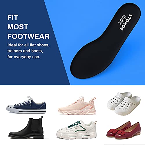 Memory Foam Insoles for Women, Replacement Shoe Inserts for Work Boot, Running Shoes, Hiking Shoes, Sneaker, Cushion Shoe Insoles Shock Absorbing for Foot Pain Relief, Comfort Inner Soles Black US 7