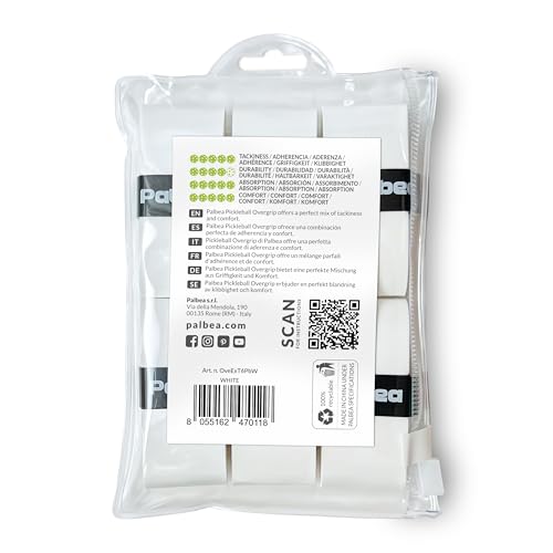 Palbea Pickleball OverGrip Tape - Pack of 6 - Extra Tacky White Pickleball Grip Tape - High Sweat Absorption & Non-Slip Soft Touch. Accessories Designed to Enhance Your Pickleball Paddle Grip Tape.