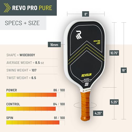 Revolin Sports REVO PRO Pure Hybrid | Spin + Power + Control | Premium Pickleball Paddle Made in USA | LavaFLX™ Face 16mm Poly Honeycomb Core | USA Pickleball Approved Pickleball Racket | Lava Paddle