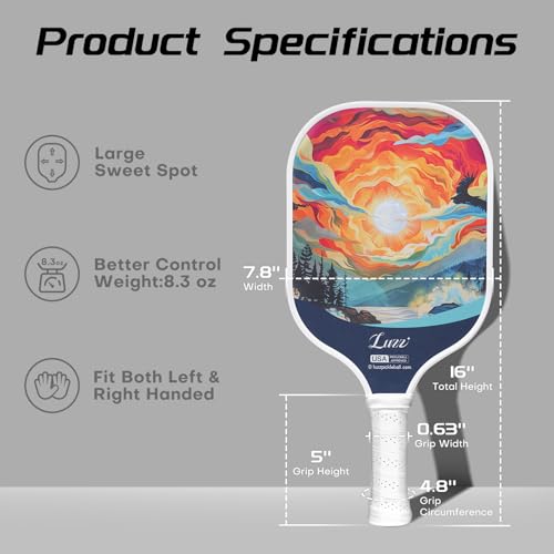 Luzz Carbon Fiber Pickleball Paddles, Sandblasted Surface USAPA Approved Pickleball Rackets for Beginners Increased Spin Control Pickle Ball Paddle Set for Men,Women,Pros,Adults,Sunset