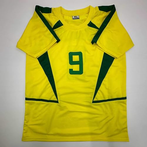 Facsimile Autographed Ronaldo Nazario Brazil Yellow World Cup Reprint Laser Auto Soccer Jersey Size Men's XL
