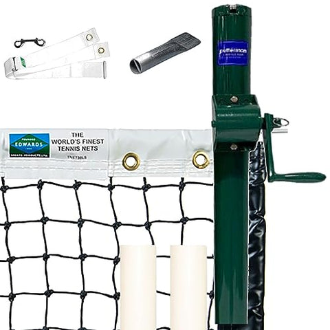 Basic Pickleball Court Equipment Package - Green (Includes Standard Size Net, Inground Post, Post Sleeves, Center Strap and Pipe Anchor)