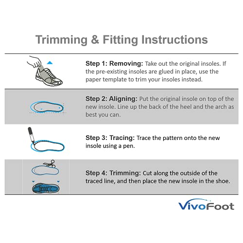 VivoFoot 2 Pair Foam Insoles, 4D Cloud Soles, Anti-Fatigue Pain Relief Work Sports Running Comfort Shoe Inserts, Trim to Fit Replacement Pads for Men Women(Men 7-11,Black)