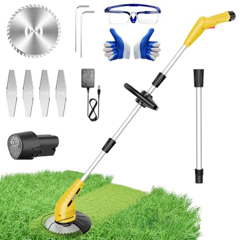 Aokia Electric Weed Wacker Cordless, 12V Battery Powered Weed Eater Cordless with Adjustable Pole (65inch), Lightweight Grass Trimmer Cutter/Edger/Mower with 2 Types Blade for Garden, Yard Lawn Work