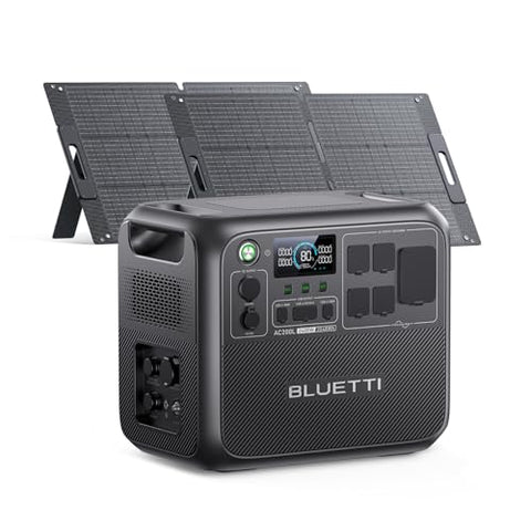 BLUETTI AC200L Solar Generator Kit,2 100W Solar Panels (Ship Separately) Included, 2048Wh LiFePO4 Battery Backup w/ 4 2400W AC Outlets,3600W Power Lifting, Portable Power Station for Camping, Home Use