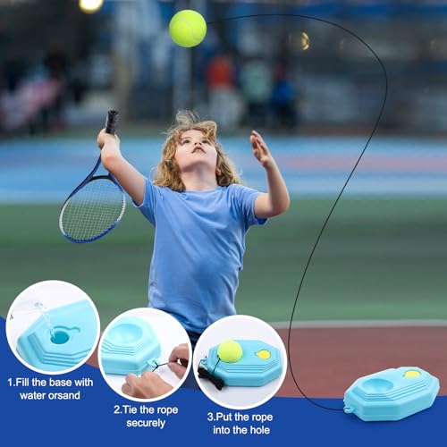 Kids Tennis Rackets Training Set - 7-in-1 Youth Tennis Racket Set, 2 pcs 19″ Rackets,1Tennis Trainer & 2Rebound Balls&1tennis Ball,Tennis Racquet Set for Beginners & Family Activities (Blue)