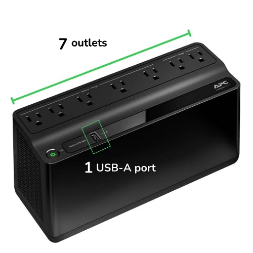 APC UPS Battery Backup & Surge Protector, 600VA Backup Battery Power Supply, BE600M1 Back-UPS with USB Charger Port