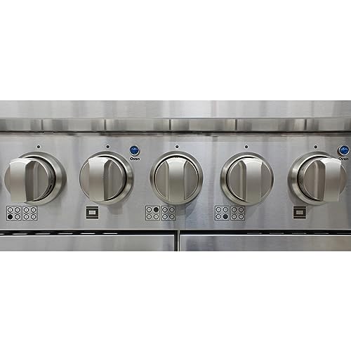 DUURA Elite Gas Range Cooktop, 48-Inch with Double Porcelain Convection Oven and Broil Function, 8 Sealed Burners Continuous Grates with Stainless Steel Construction, 6.7-Cu.Ft, Metallic
