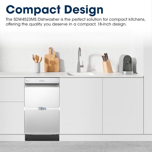 Sharp SDW4523MS 18-Inch Built-In Dishwasher, Stainless Steel, 47 dB, Third Rack, 8 Place Settings, 6 Wash Cycles