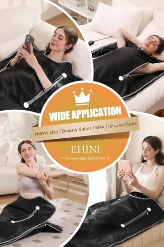 EHINI Infrared Sauna Blanket-Sauna Blanket for Home Use, Portable Design for Relaxation and Detoxification Highest 176℉, 20-60 Minutes Timer, 6 ft x 2.65 ft (Black)
