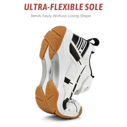 Ozefiad Kids Racket Sneakers - Boys Girls Badminton Shoes Tennis Shoes, Suitable for All Courts Squash Sneakers | Strong Support and Shock Absorption (Little Kids/Big Kids) White Black
