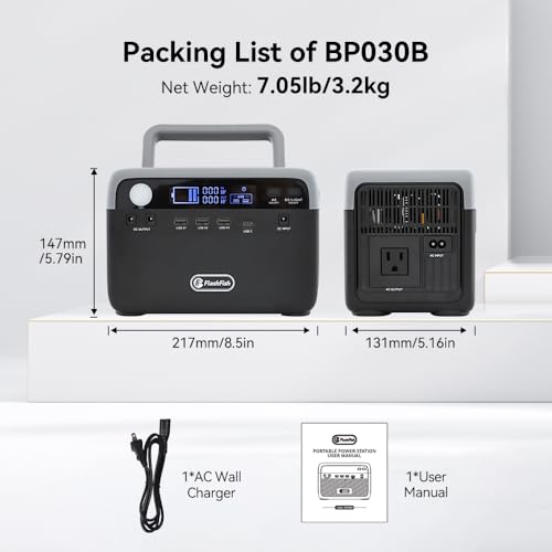 FF Flashfish Portable Power Station, 230Wh LiFePO4 Battery Pack, Solar Generator With 300W AC Output(Peak 600W), Backup Power Emergency Power Supply For Home, Camping, CPAP