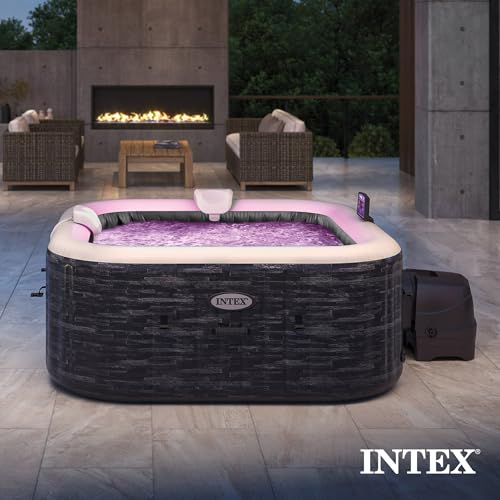 INTEX PureSpa Greystone Deluxe Inflatable Hot Tub, with with Built-in FastFill Inflation System, Spa Control App, and 4 Person Capacity, 83" x 28"