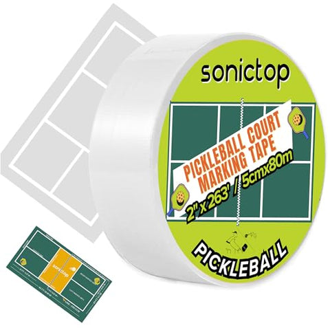 SONICTOP Pickleball Court Tape, 2" x 263 ft Lengthened Pickleball Court Marking Kit Makes Full Size Outdoor Court Tape for Temporary Court Lines No Residue Easy Installation(White)