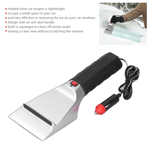 Auto Heated Ice Scraper Snow Shovel Plastic Metal 12V 18W 60°C 110.24in 3 Min Fast Heat Electric Windshield for Cars Trucks SUV