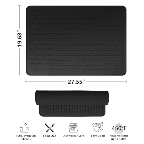 YUHFERA Stove Top Cover for Electric Stove - Silicone Stove Mat for Glass Top, Glass Cooktop Protector For Kitchen,Multi-functional Oven Covers for Electric Stove (Black,28 x 20)