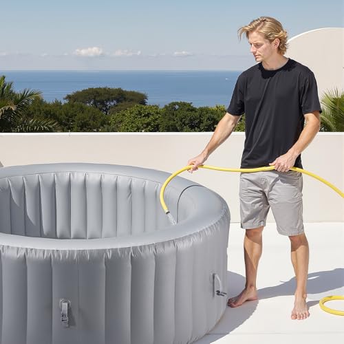 VEVOR Inflatable Hot Tub, 6 to 8 Person Capacity, 94.5 x 26in Round Portable Outdoor Spa, with 130 Soothing Jets, Headrest, LED Light, Cover, Multi-Function Control Panel, PVC Outdoor Hot Tub, Grey