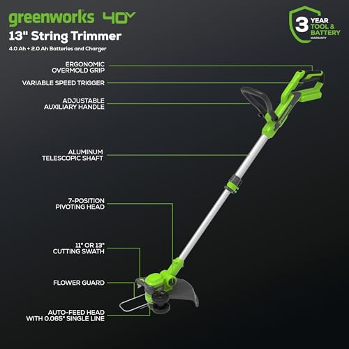 Greenworks 40V 16" Brushless Cordless (Push) Lawn Mower + Blower (350 CFM) + 13" String Trimmer (Bonus Spools), 4.0Ah + 2.0Ah Battery and Charger Included (75+ Compatible Tools)