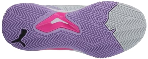 Puma Womens Nova Court Pickleball Shoe, Silver Mist-Puma Womens White-Vivid Violet, 10.5