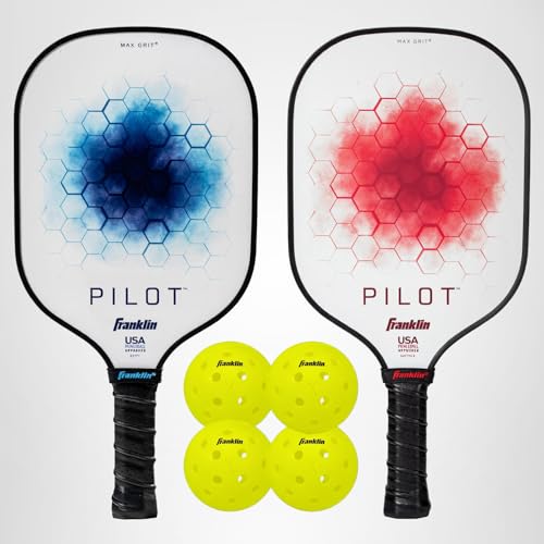 Franklin Sports Pickleball Paddle and Ball Set - (2) Pilot Fiberglass Pickleball Rackets + (4) X-40 Pickleballs - USA Pickleball (USAPA) Approved - 2 Player Pickleball Paddles + Balls Set