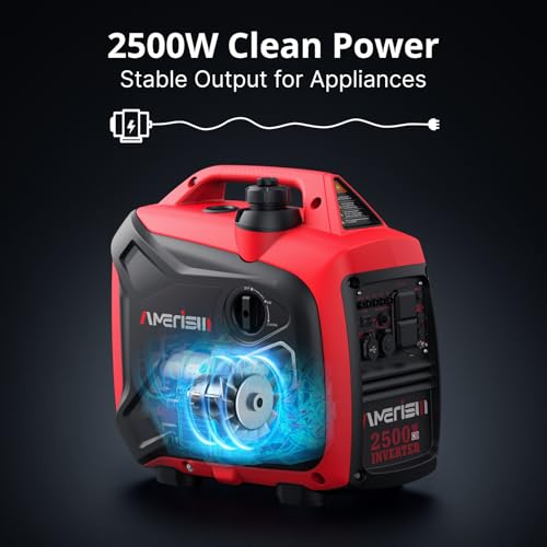 AMERISUN Portable Inverter Generator 2500W Gas Powered, Long Runtime Gas Generator for Home Backup, Emergency, Camping, EPA Compliant 2025 Version