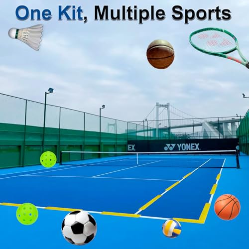 Gainspra Pickleball Court Marking kit, 24 Pcs Court Line Marker Strips, Yellow Boundary Markers, Portable Temporary Court Lines for Pickleball Tennis Basketball Volleyball Indoor & Outdoor Training