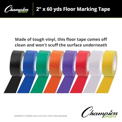 Champion Sports Vinyl Tape, 2” Wide x 60 Yards Long, Blue - Durable Floor Marking Tape - Schools, Gyms, Restaurants