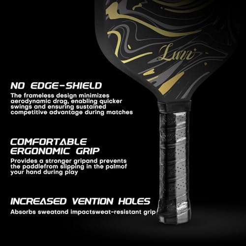 LUZZ Frameless Pickleball Paddle, Ultra Thermoformed GoldenVeil(16mm) T700 Carbon Fiber No Edge Pickleball Paddles Friction Surface for Spin Edgeless Pickle Ball Rackets for Players