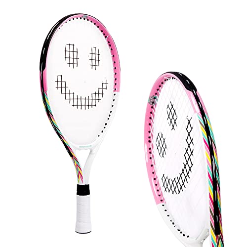 Kids Tennis Racket with Training Videos – 19 Inch Aluminum Youth Tennis Racket with Neoprene Handle for Children Age 5-12 – Learn Faster and Play Better by Street Tennis Club, Pink/White