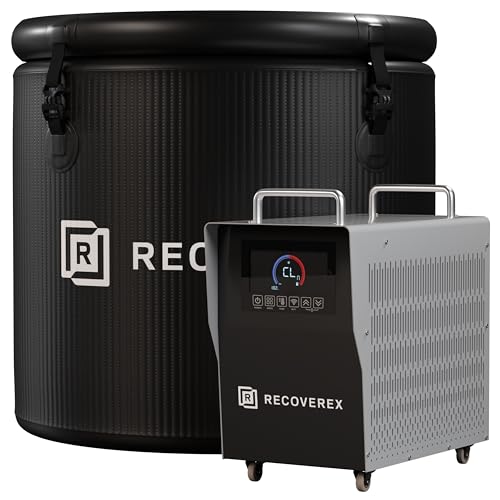 Recoverex Cold Plunge Tub, 88 Gallon, 0.8 Horsepower – Heavy-Duty Ice Bath Tub for Athletes, Portable Cold Plunge Chiller with Water Treatment Kit, Immersion Therapy, WiFi Control, Backpack & Wheels
