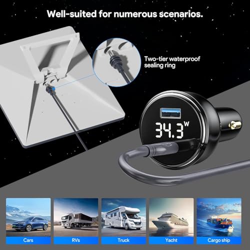 ELUTENG Starlink Mini Cable 16FT DC Power Cable + Starlink Cigarette Lighter Adapter 12V Car Adapter Power Cable 18AWG Waterproof Cigarette Lighter to DC Cord 12V-24V for Starlink Mini Accessories