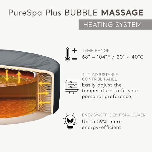 INTEX 28431EP PureSpa Plus Bubble Massage Inflatable Spa Set: Includes Energy Efficient Spa Cover –2 Headrests – LED Light – 6 Person Capacity – 85" x 28"