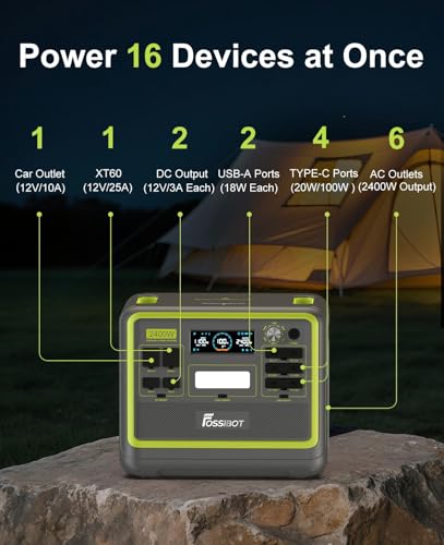 FOSSiBOT F2400 Portable Power Station 2400W (4800W Peak), 2048Wh LiFePO4 Battery Solar Generator with 1100W AC & 500W Solar Charging APP Control,1.5H Fast Charging, for Camping, Home Use, Emergency,RV