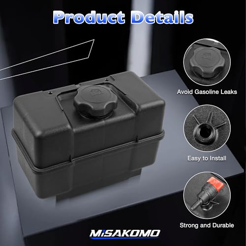 Misakomo 691993 Fuel Tank - 4 Quart Plastic Gas Tank with Shut Off Valve and Cap - Fuel Gas Tank Compatible with Lawn and Garden Equipment Engines - Lawnmower Gas Tank for Remote Mounting
