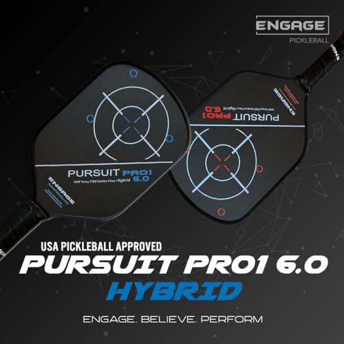 Engage Pursuit Pro1 6.0 Hybrid Carbon Pickleball Paddle - 8.0 oz, 15.2mm MachPro Core, Raw Toray T700 Carbon Fiber, Made in USA (Carbon-Sky,Hybrid)
