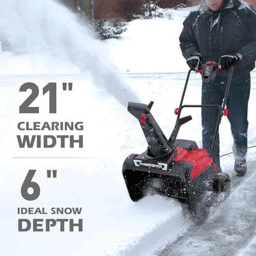 PowerSmart 21" Electric Snow Blower,15 Amp Motor, 2100 RPM, 30 ft Throwing Distance, LED Light for Enhanced Visibility, Corded Design,Perfect for Driveway,Garden, Deck,Garage