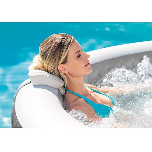 Intex Greywood Deluxe 4 Person Outdoor Portable Inflatable Hot Tub Spa with Multi-Color LED Light, Foam Headrests, and 140 Soothing Bubble Jets, Gray