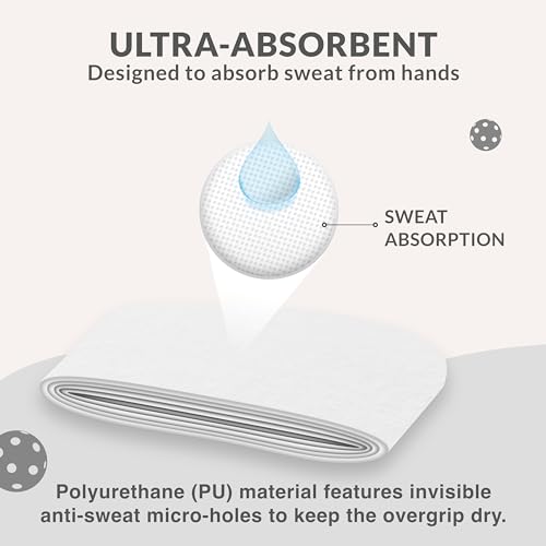 Palbea Pickleball OverGrip Tape - Pack of 6 - Extra Tacky White Pickleball Grip Tape - High Sweat Absorption & Non-Slip Soft Touch. Accessories Designed to Enhance Your Pickleball Paddle Grip Tape.