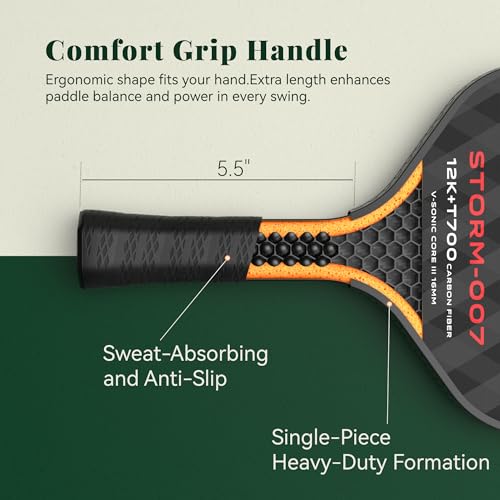 YVmove Pickleball Paddle with T700 Raw Carbon Fiber Surface & 16mm STR-Core Power Polymer Core, Premium Pickle Ball Racket Designed for Ultimate Spin & Consistency, USAPA Approved