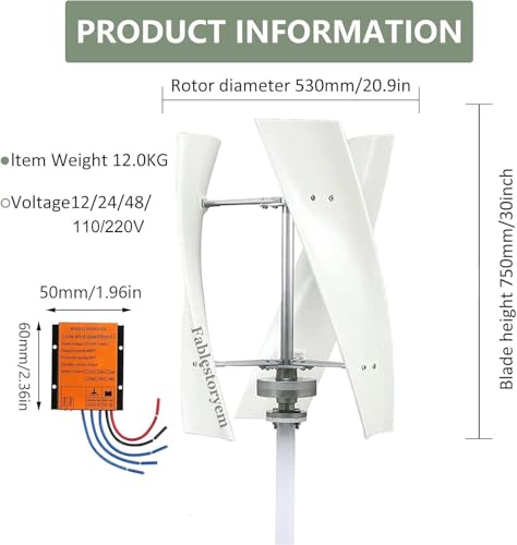 Lbxlhr 10000W/12000W Upgraded Wind Vertical Axis Turbine Generator 12V 24V 48V 220V with MPPT Controller Wind Turbine Kit for Hybrid Wind Solar System(12000w,12v)
