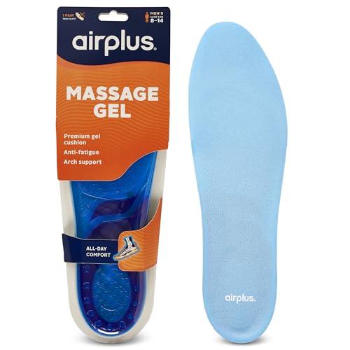 Airplus Super Gel Cushion Insole for Men’s Shoe Sizes 8-14 – All-Day Comfort, Shock Absorption, Gel Zones, Full-Length Footbed, Trim-to-Fit for Casual, Athletic, Dress Shoes, and Work Boots
