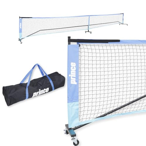 Prince - Full Court Pickleball Net + Wheels, Easy to Transport, Ideal for Setting Up Courts Anywhere (Blue)