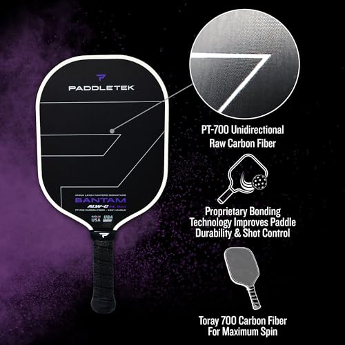 Paddletek Bantam ALW-C 14.3mm Pickleball Paddle - Unidirectional Carbon Fiber Pickleball Paddle with Polymer Honeycomb Core - USAPA Approved - 5.25 Inch Handle
