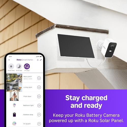 Roku Solar Panel USB-C 2025 for Roku Battery Camera and Battery Plus Only - IP65 Weather Resistant Solar Charger for Driveway, Backyard, & Porch with 360° Swivel Mount - Smart Home