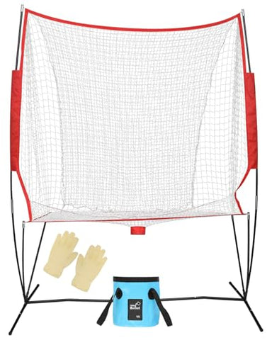 Portable Tennis & Baseball Ball Recovery System Net, 6 x 7ft Portable Polyester Mesh and Fiberglass Frame, Collapsible Pickleball Trainer for Indoor/Outdoor