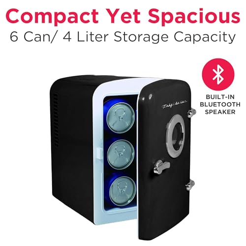 Frigidaire EFMIS151 Mini Portable Compact Personal Home Office Fridge Cooler BUILT IN SPEAKER, 4L Capacity, Chills Six 12 oz Cans, 100% Freon-Free & Eco Friendly